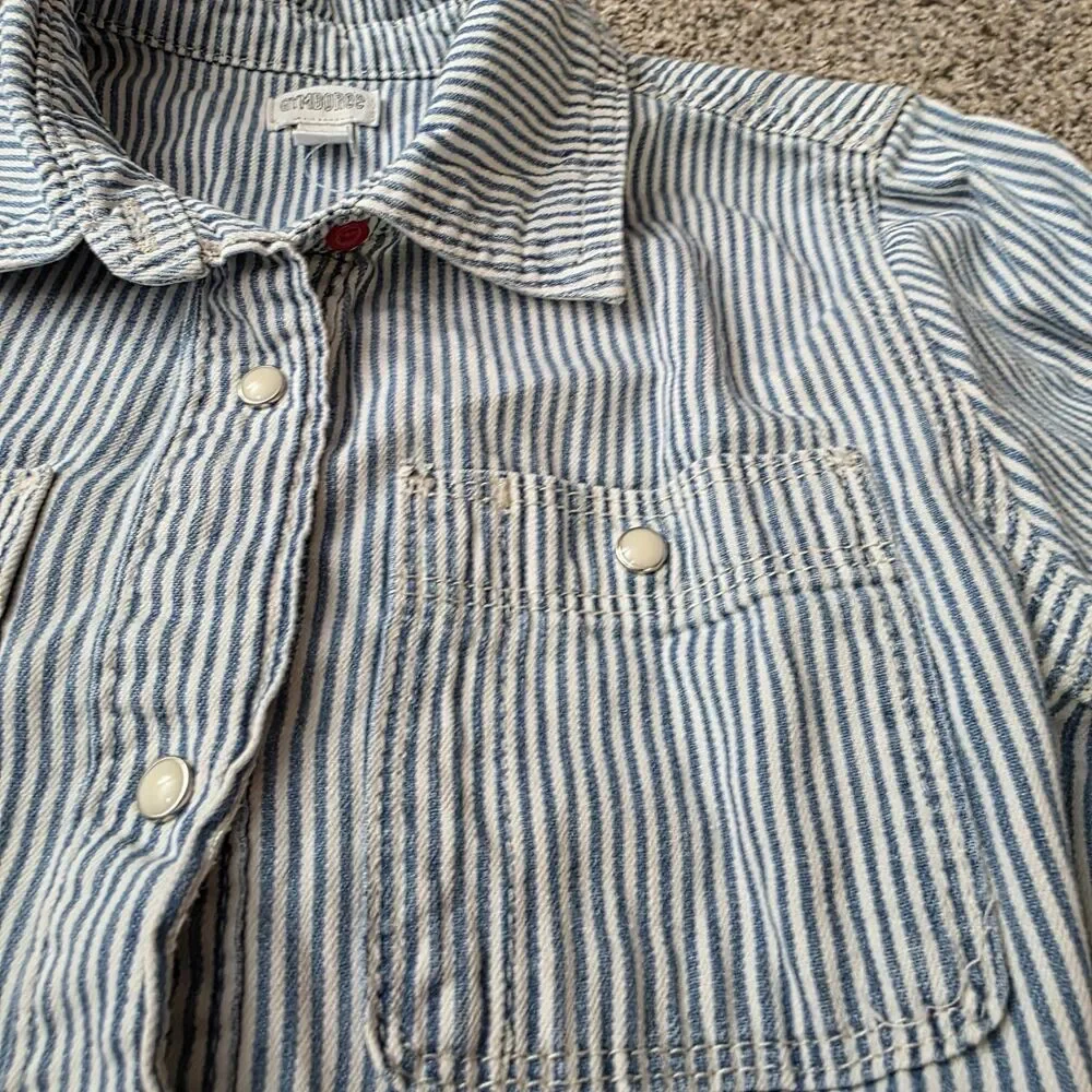 Gymboree Size 10 Striped Cherry Dress Full Snap Up Blue White Classic Fall